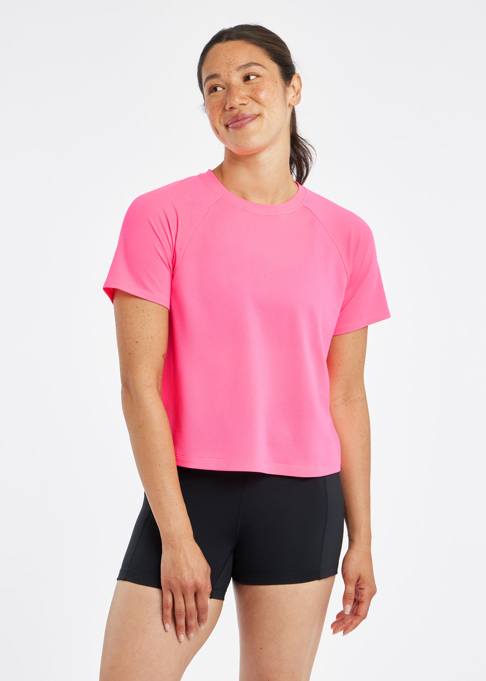 Flyout Boxy Short Sleeve in Neon Pink, front