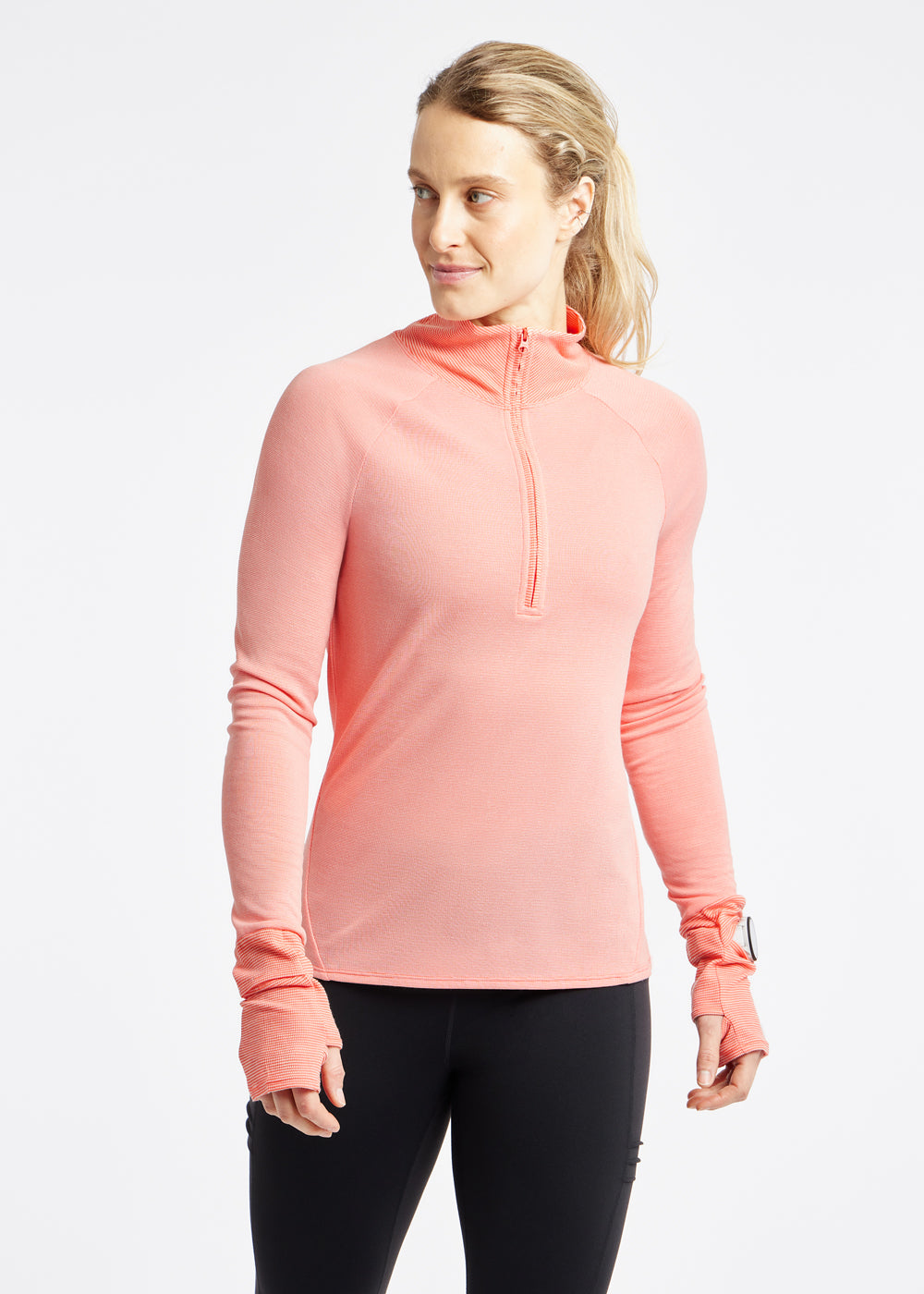 Flyout Wool Half Zip in Alpenglow Pink, front