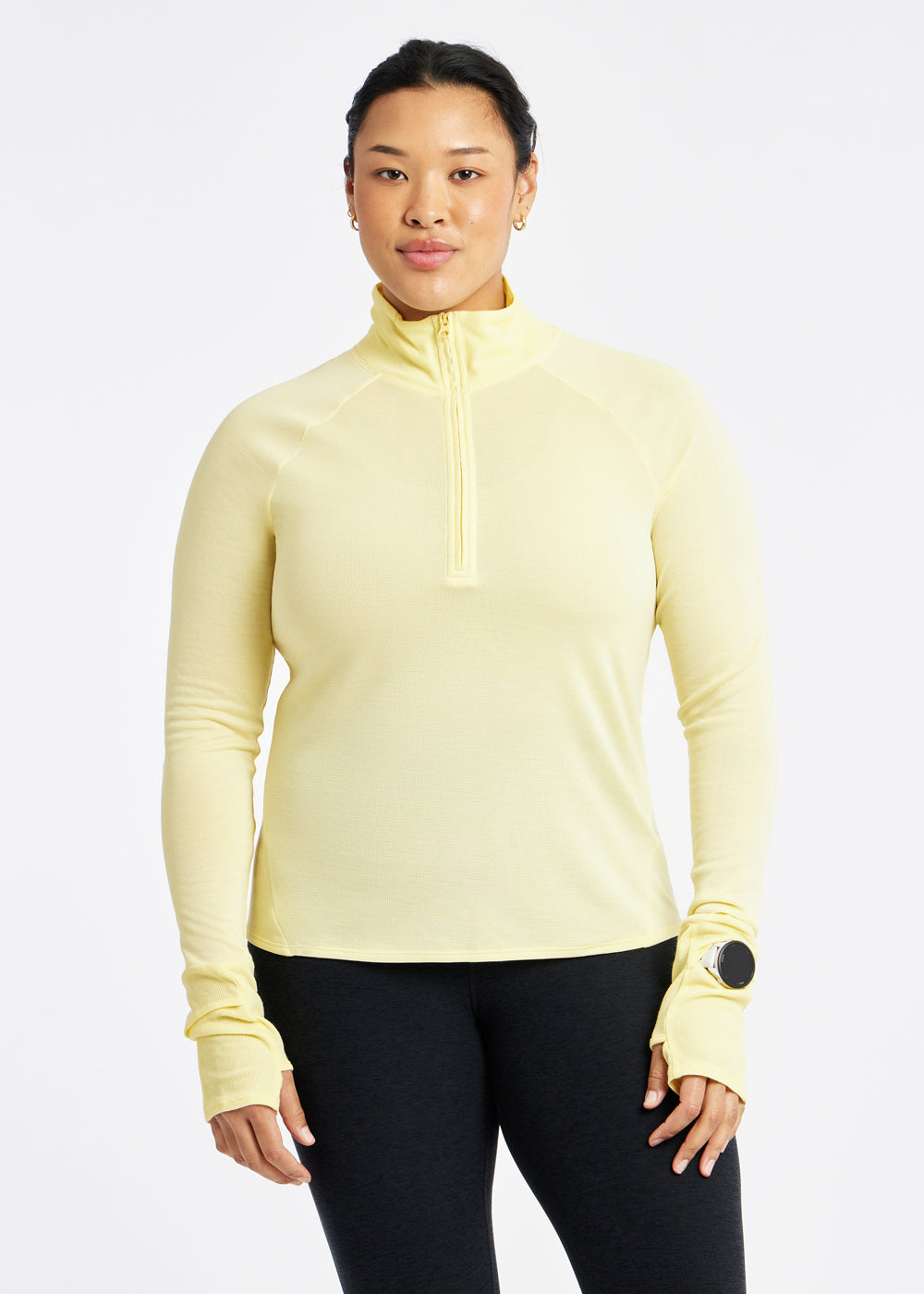 Flyout Wool Half Zip in Rise Light Yellow, front