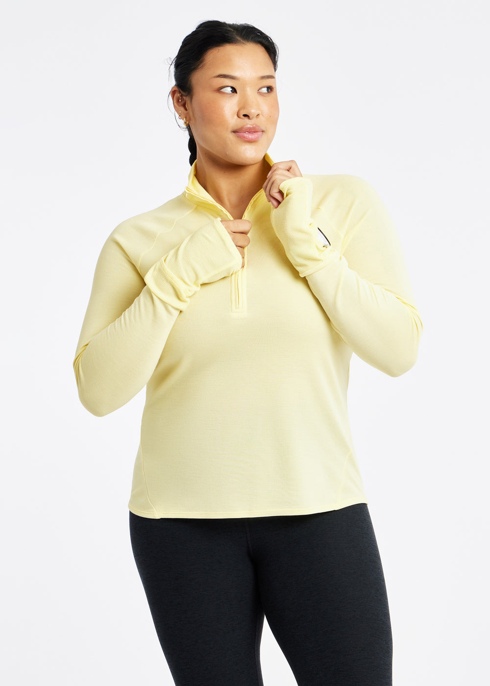 Flyout Wool Half Zip in Rise Light Yellow, front view