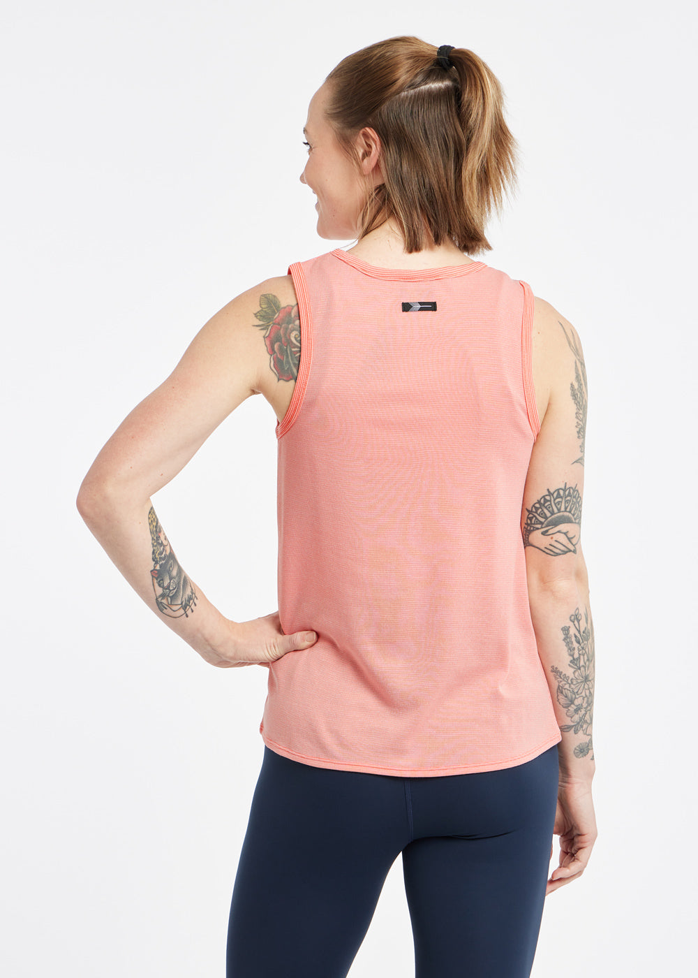 Flyout Wool Swing Tank in Alpenglow Pink, back view