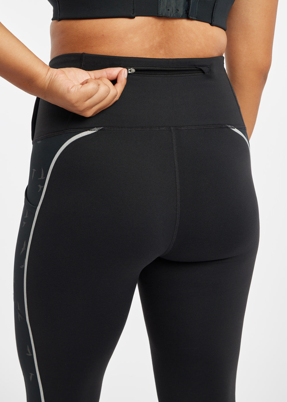 Glow Reflective Running Tights, Black, back pocket detail view
