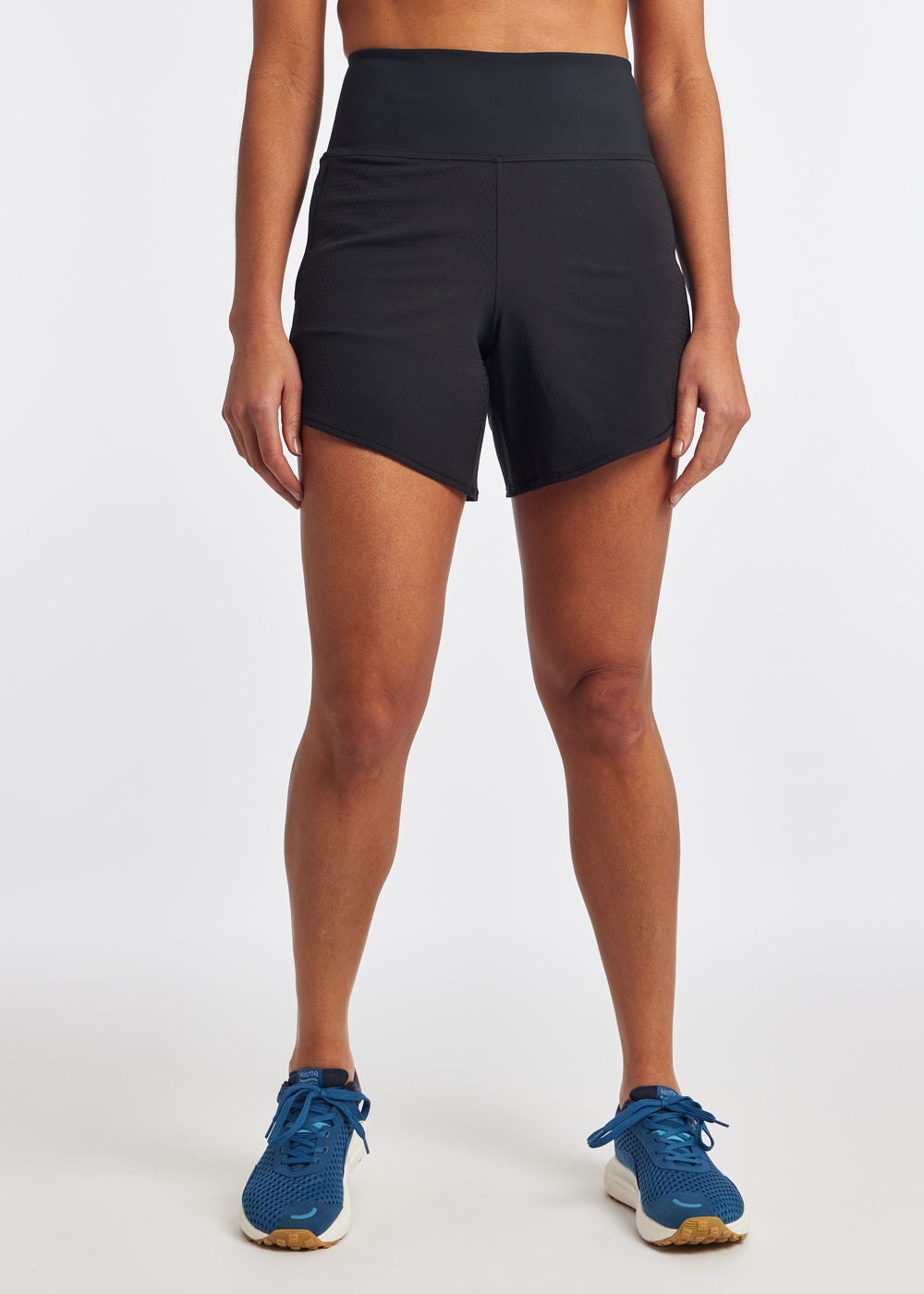High Rise Roga 6" Running Shorts in Black, front view