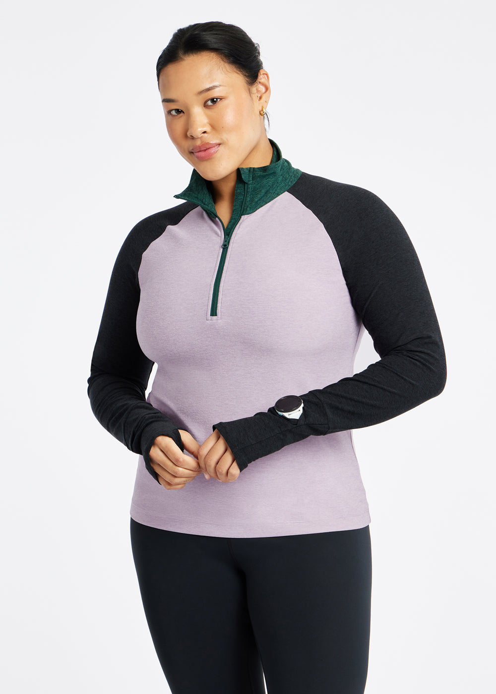 Lux Half Zip Long Sleeve in Dusty Lavender Purple, front view