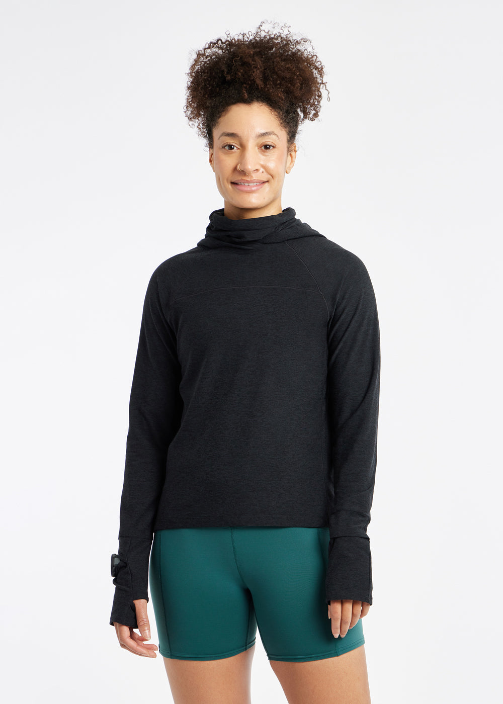 Lux Highline Long Sleeve Running Hoodie in Black, front