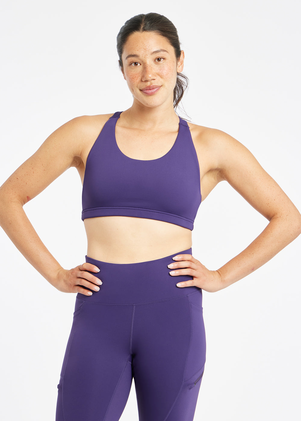 Open Lane Sports Bra in Twilight Purple, front view