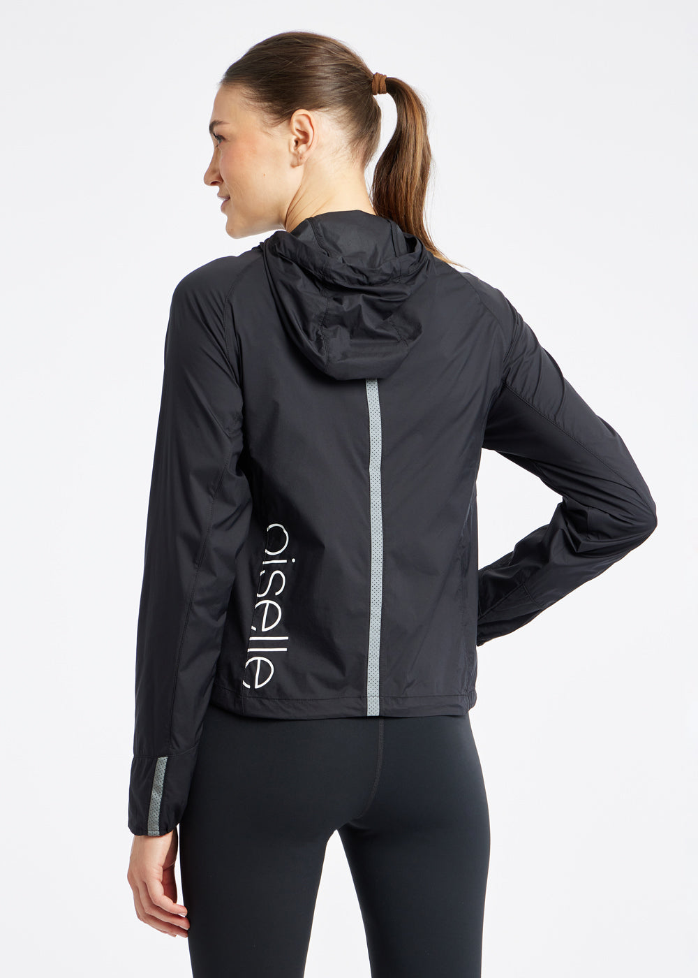 Vim Packable Running Jacket in Black, rear view
