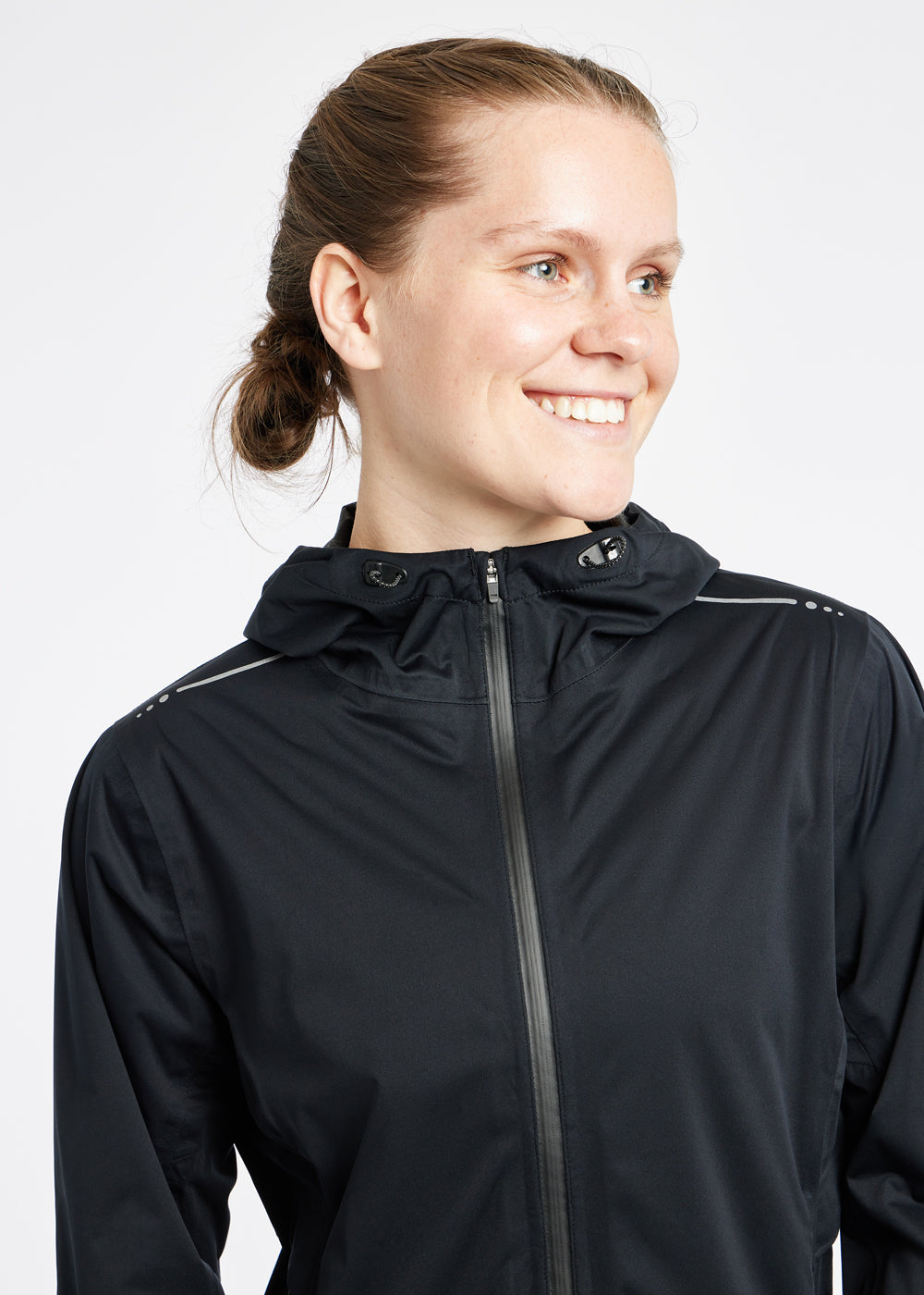 Say Anything Waterproof Running Jacket in Black, front detail