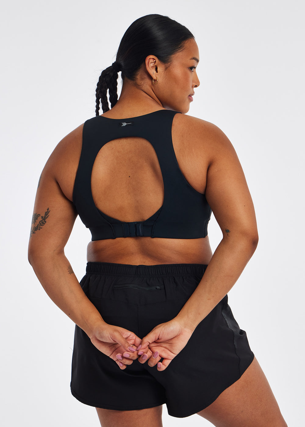 Squared Up Open Back Sports Bra in Black, back