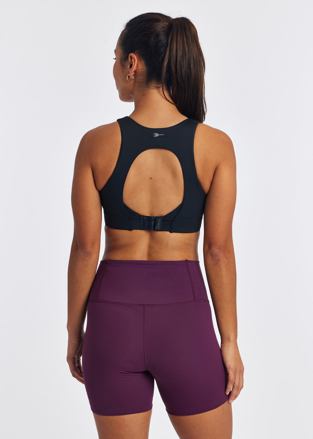 Squared Up Open Back Sports Bra in Black, back view