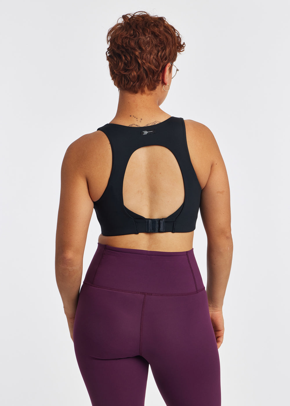 Squared Up Open Back Sports Bra in Black, back