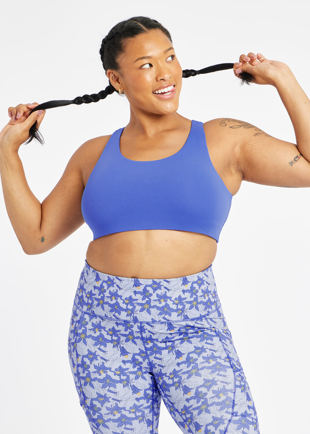 Squared Up Open Back Sports Bra in Blue Rapids, front