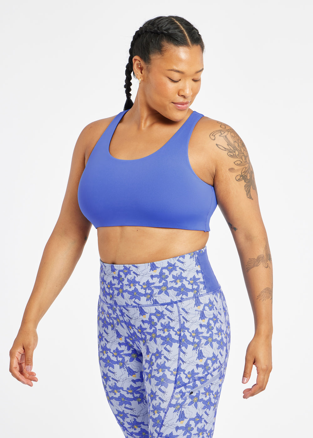Squared Up Open Back Sports Bra in Blue Rapids, side view