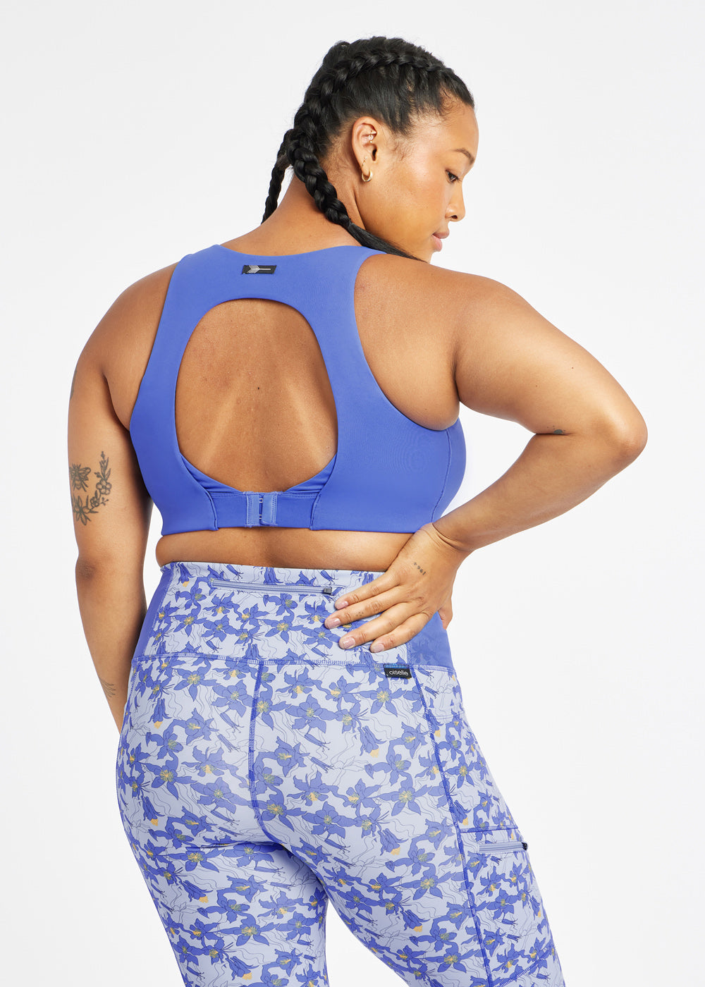 Squared Up Open Back Sports Bra in Blue Rapids, back view