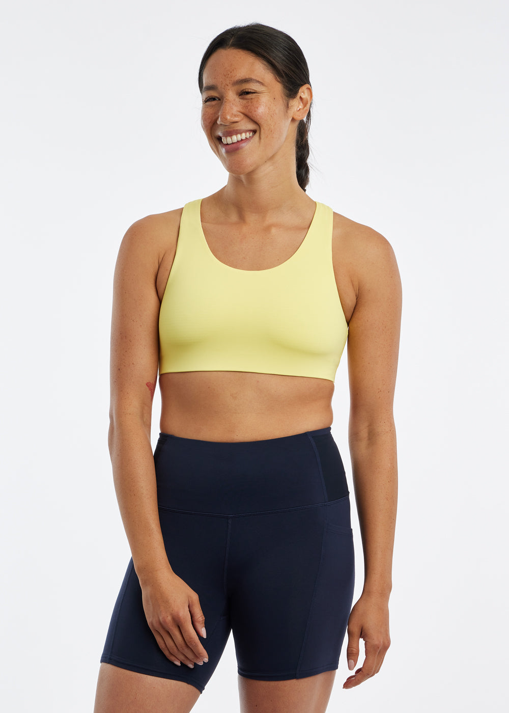 Squared Up Open Back Sports Bra in Rise Light Yellow, front