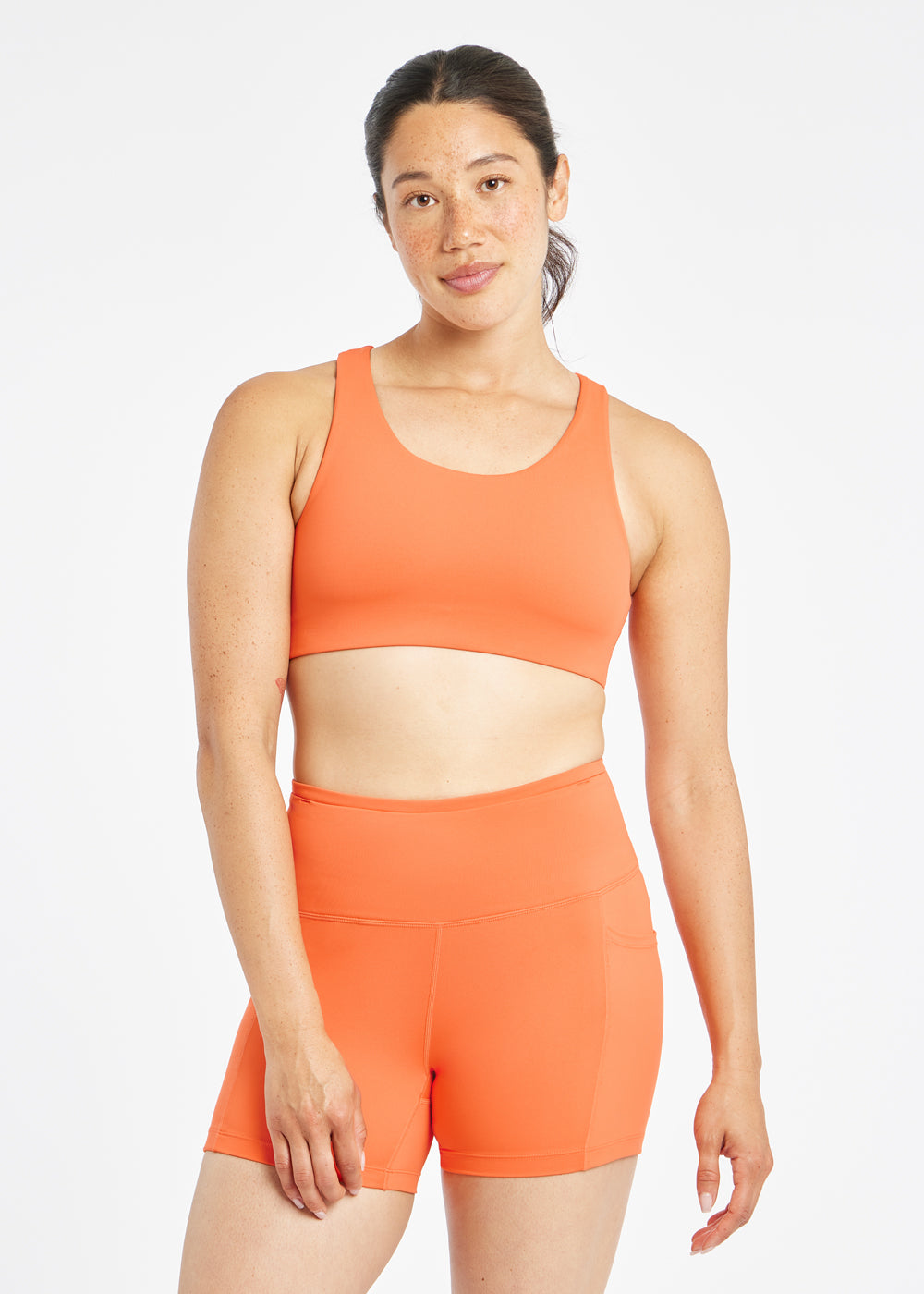 Squared Up Open Back Sports Bra in Sunburst, front view