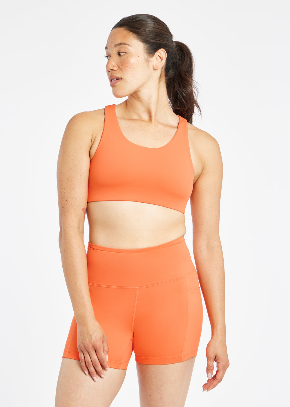 Squared Up Open Back Sports Bra in Sunburst, front