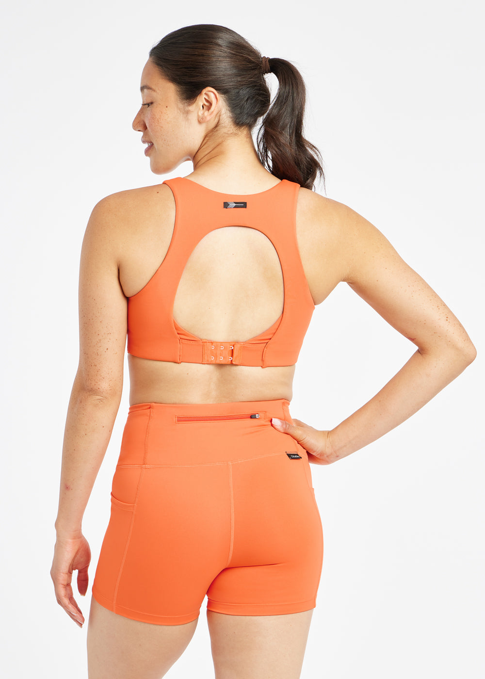 Squared Up Open Back Sports Bra in Sunburst, back view