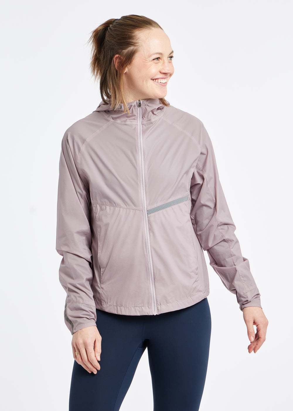 Vim Packable Running Jacket in Dusty Lavender Purple, front view