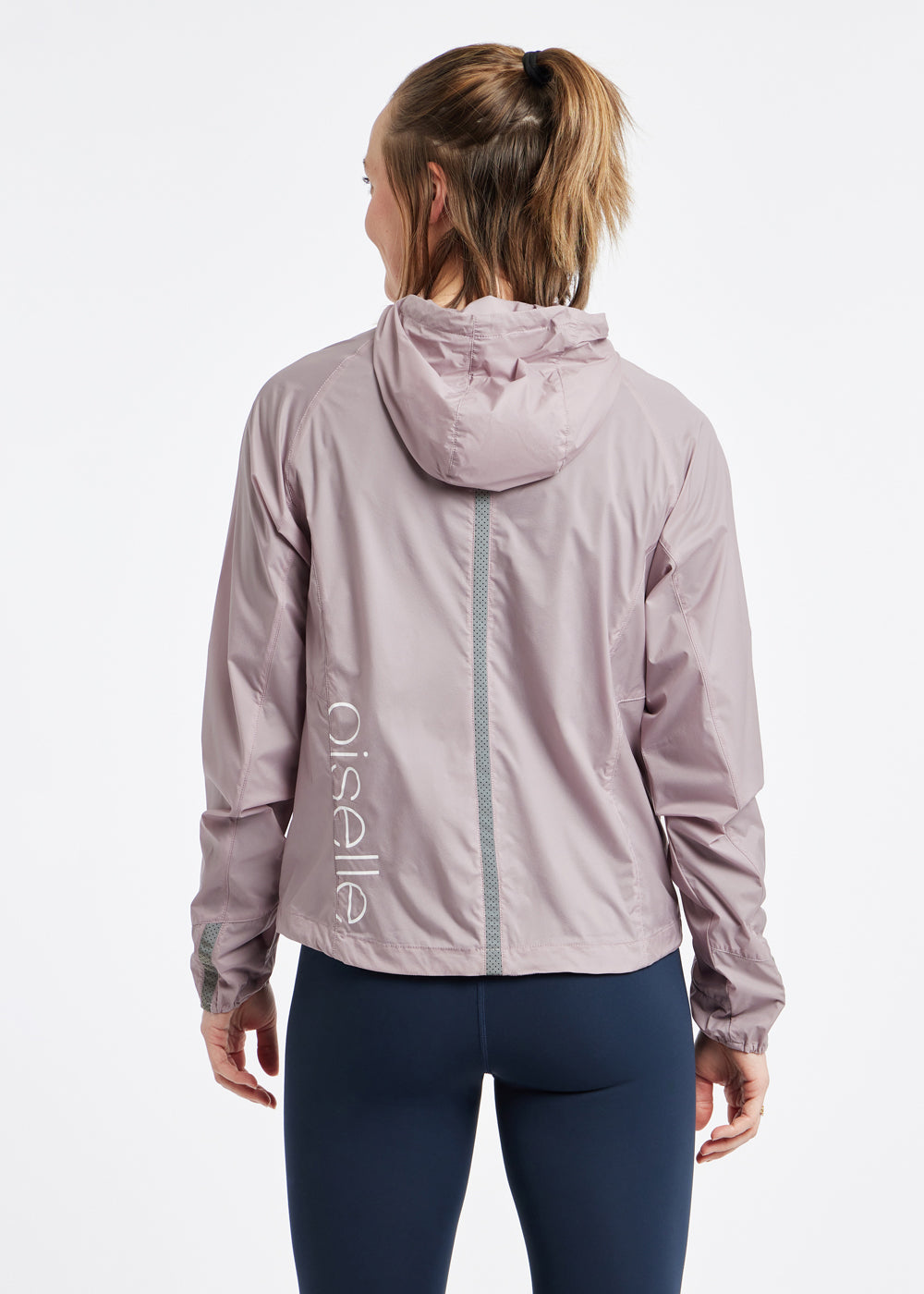 Vim Packable Running Jacket in Dusty Lavender Purple, back view