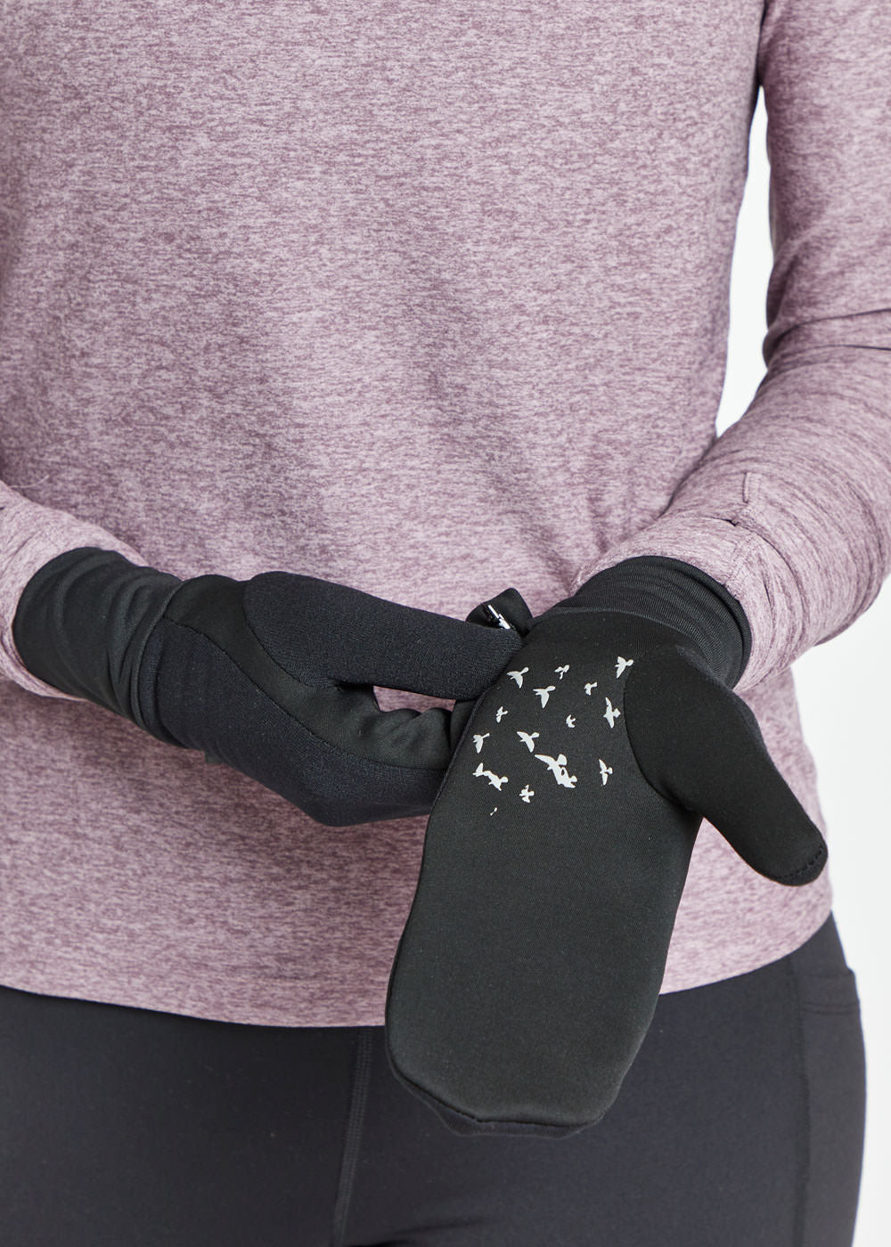 Power Move Running Mittens in Black, Palm detail view