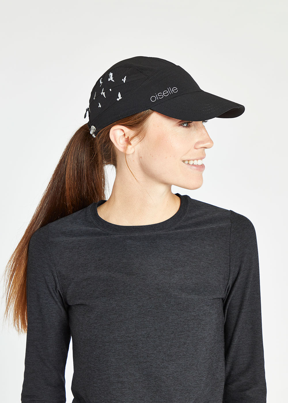 Foldable Roga Running Cap in Black, side view