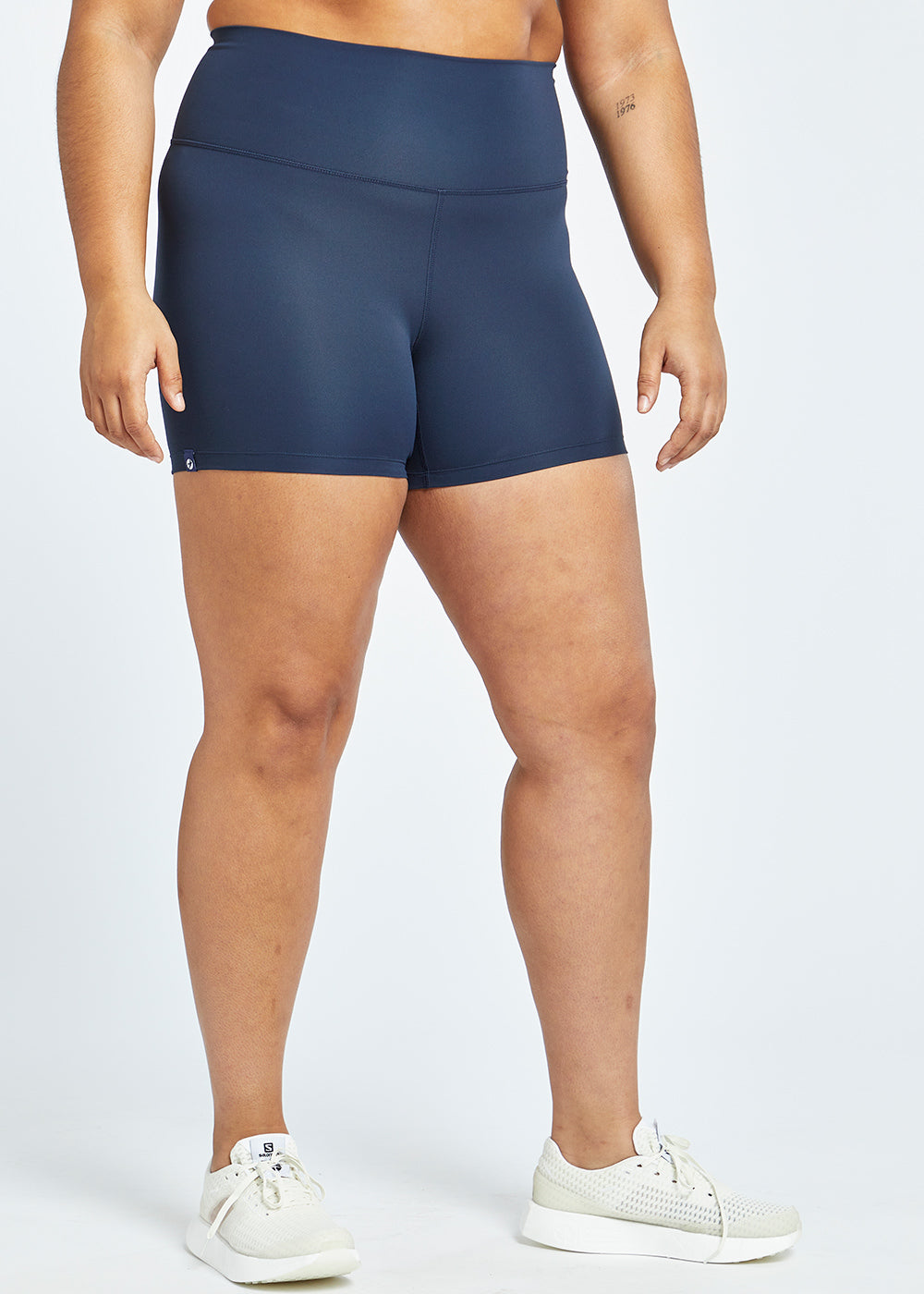 Essential Bird 5" Compression Shorts in Ink Blue, front